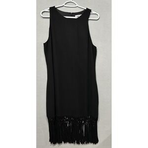 Naked Zebra Shift Dress‎ Womens Size large Fringe Hem Black Whimsigoth Flapper